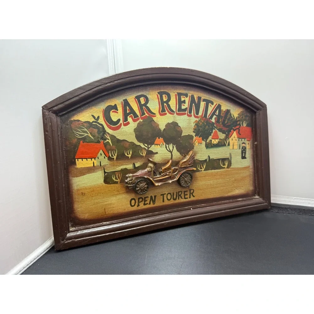 Car Rental Open Tourer wood Sign Vintage Style Automotive Display art Wall Decor